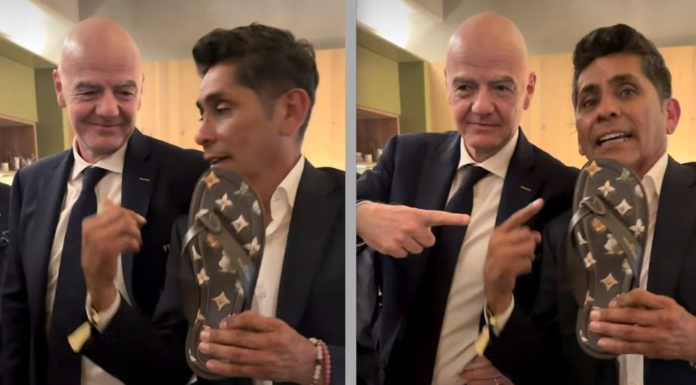 Infantino, presidente de la FIFA, regala chanclas de lujo a Jorge Campos
